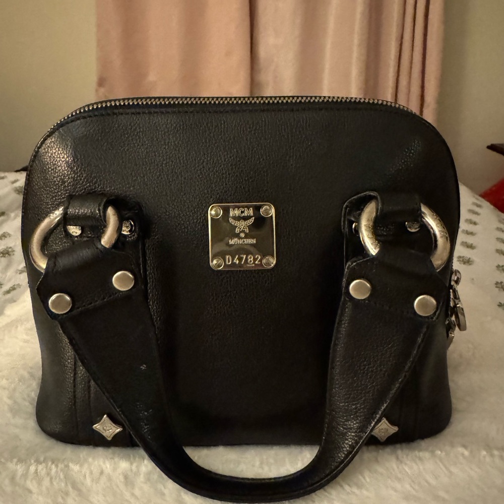 MCM Black Leather Handbag with Silver Accents